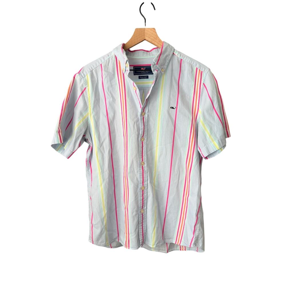 Vineyard Vines Striped Short Sleeve Whale Shirt Medium